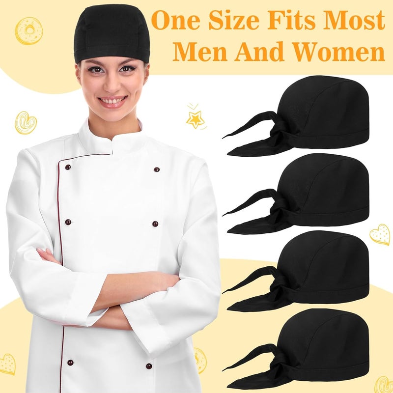 Chuarry Chef Hat Tie Back for Men Adjustable Chef Cap Bandana Skull Cap Black Breathable Cooking Hat for Men Women - Image 2